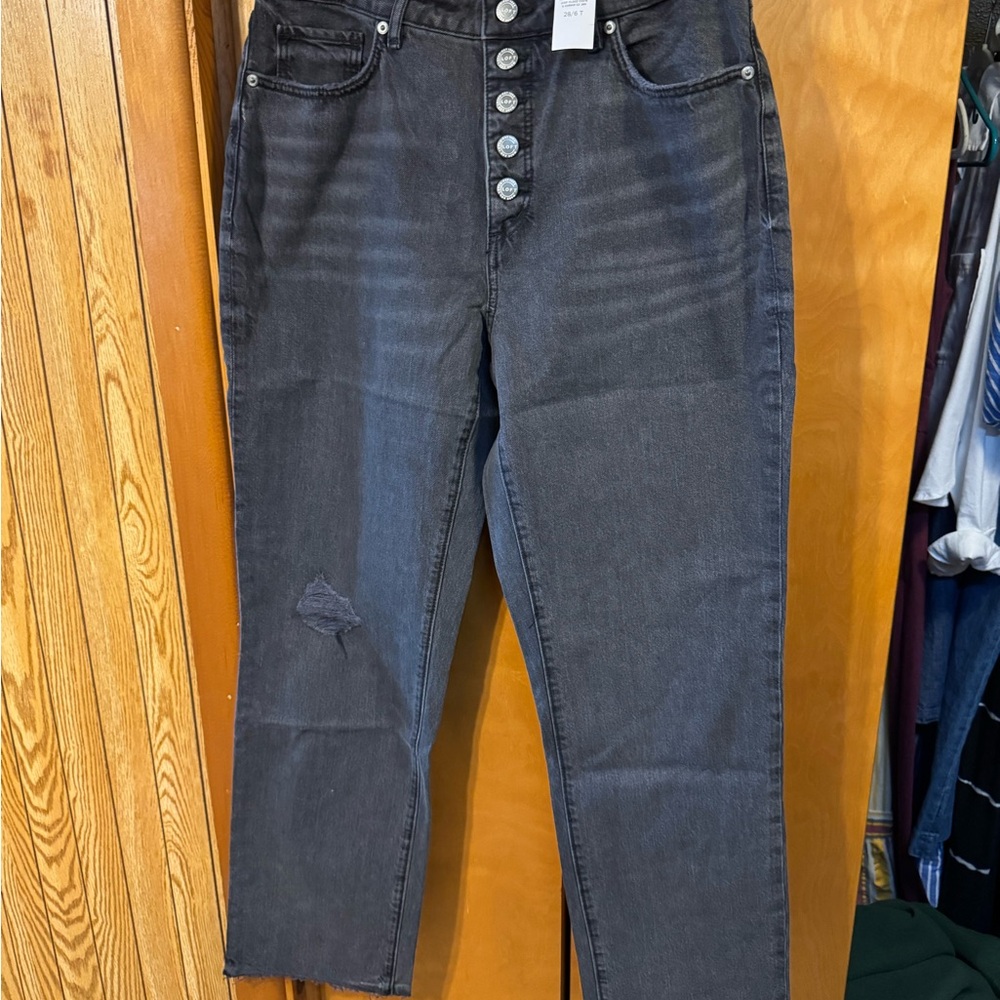 LOFT Dark Gray Button-Fly Ankle Jeans